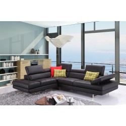 Retro Modern Tufted Leather Left Hand Facing  Sectional
