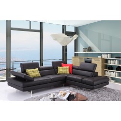 Retro Modern Tufted Right Hand Facing Leather Sectional