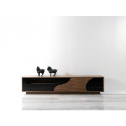 Wood And Black Abstract TV Stand