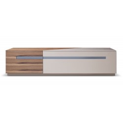 Walnut And Taupe Wood TV Stand