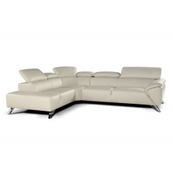 Curvy Beige Leather Left Hand Facing  Sectional
