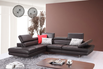 Retro Modern Tufted Right Hand Facing Leather Sectional