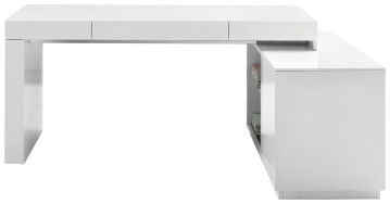 Modular White Glossy Desk With Bookshelf