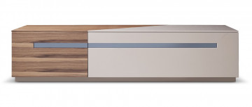 Walnut And Taupe Wood TV Stand