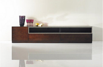Black Cherry And Metal Minimalist TV Stand