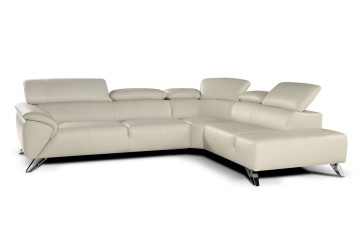 Curvy Beige Leather Right Hand Facing Sectional
