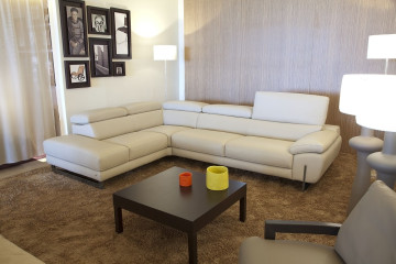 Beige Classic Leather Left Hand Facing  Sectional