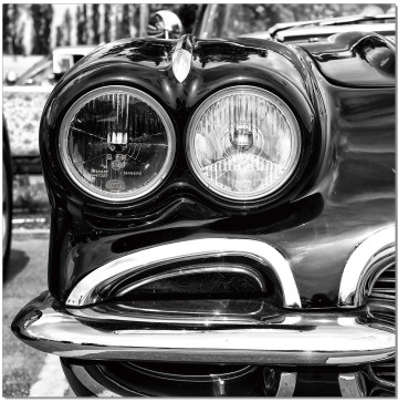 Retro Car Headlights B&W Wall Print